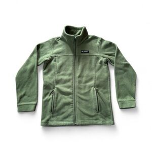 Columbia Youth Medium 10/12 Green Fleece Full Zip Jacket Pockets Outdoor